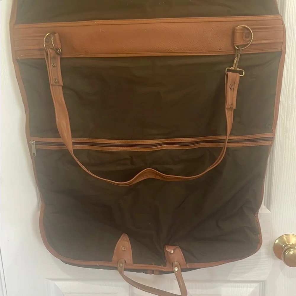 Vintage 1970’s Garment Bag travel hanging folding exterior zipper handles Brown